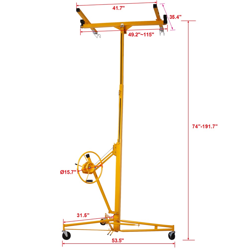 16FT Drywall Lift Panel Hoist Jack Lifter Rolling Caster Construction Lockable.
