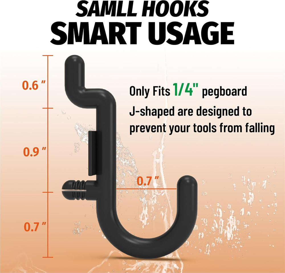 Pegboard Plastic Hooks, Designed for 1/4" Metal Pegboard Panel, Black, 100PC