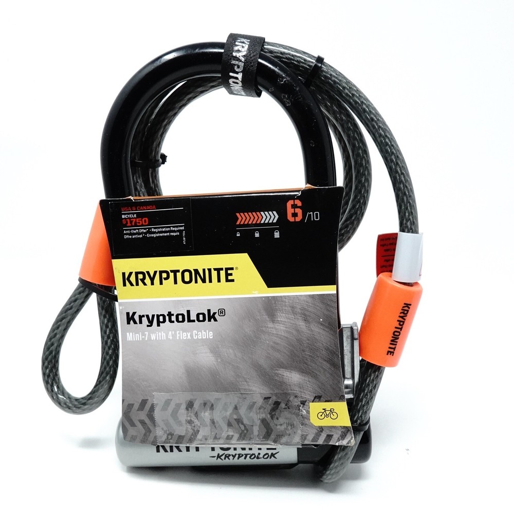 Kryptonite KryptoLok U-Lock - 3.25 x 7", Keyed, Black, Includes 4' cable