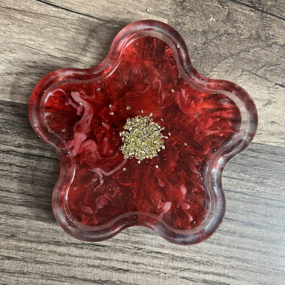 Handmade Read Flower Resin Coaster 3”