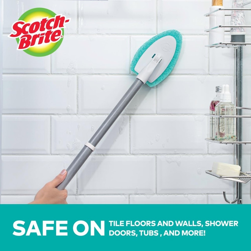 Scotch-Brite Extendable Tub Tile Scrubber Kit, Includes 1 Handle and 3