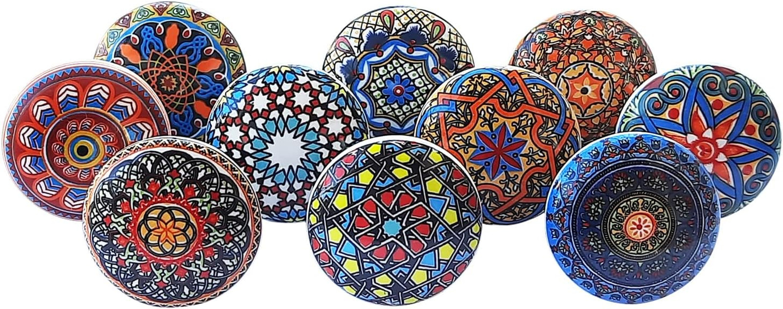 Vintage Multicolor Painted Ceramic Pull Knobs for Kitchen Cabinet, Door & Drawer