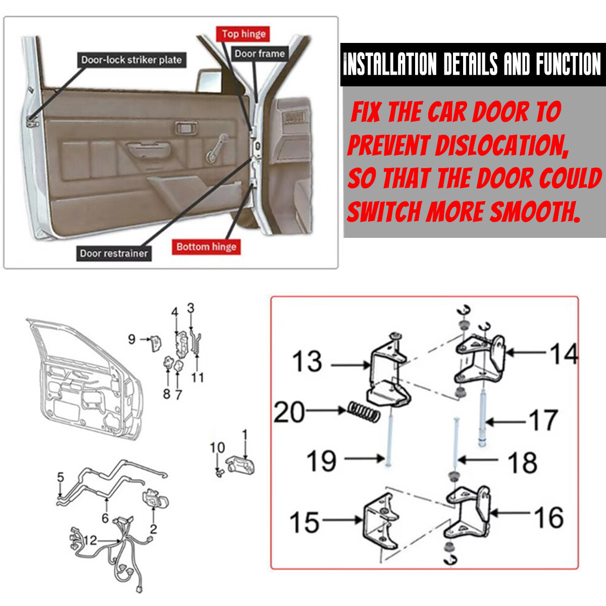New Set Door Hinge Repair Kit For Chevy GMC Truck 88-98 for Suburban 92-99 Front