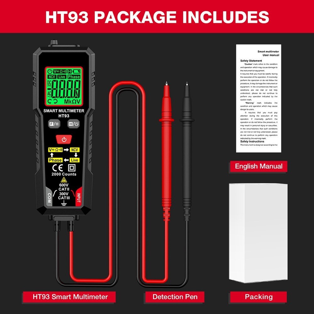 HT93 Multi-function Digital Multimeter Handheld NCV Detection Smart Multimeter