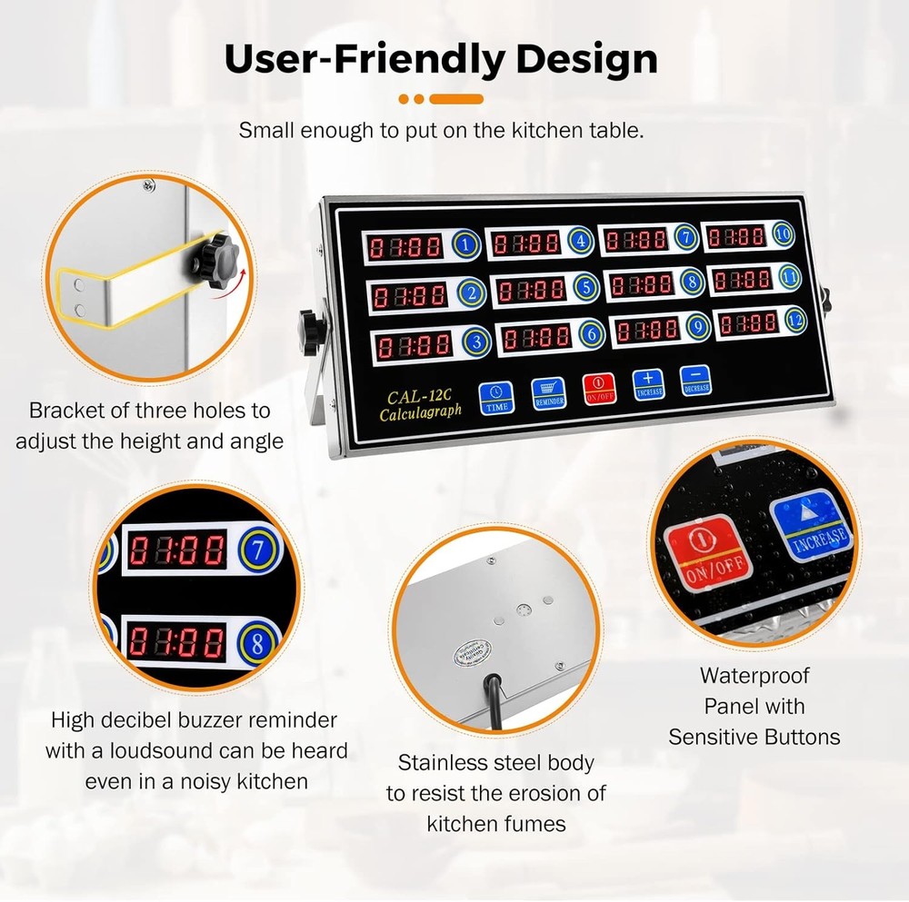 12 Channel Digital Kitchen Timer Loud Alarm for Cooking