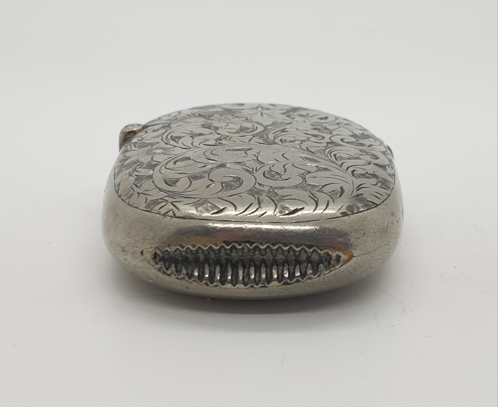 Silver-Plated Oval Vesta Case Match Holder with Floral Design