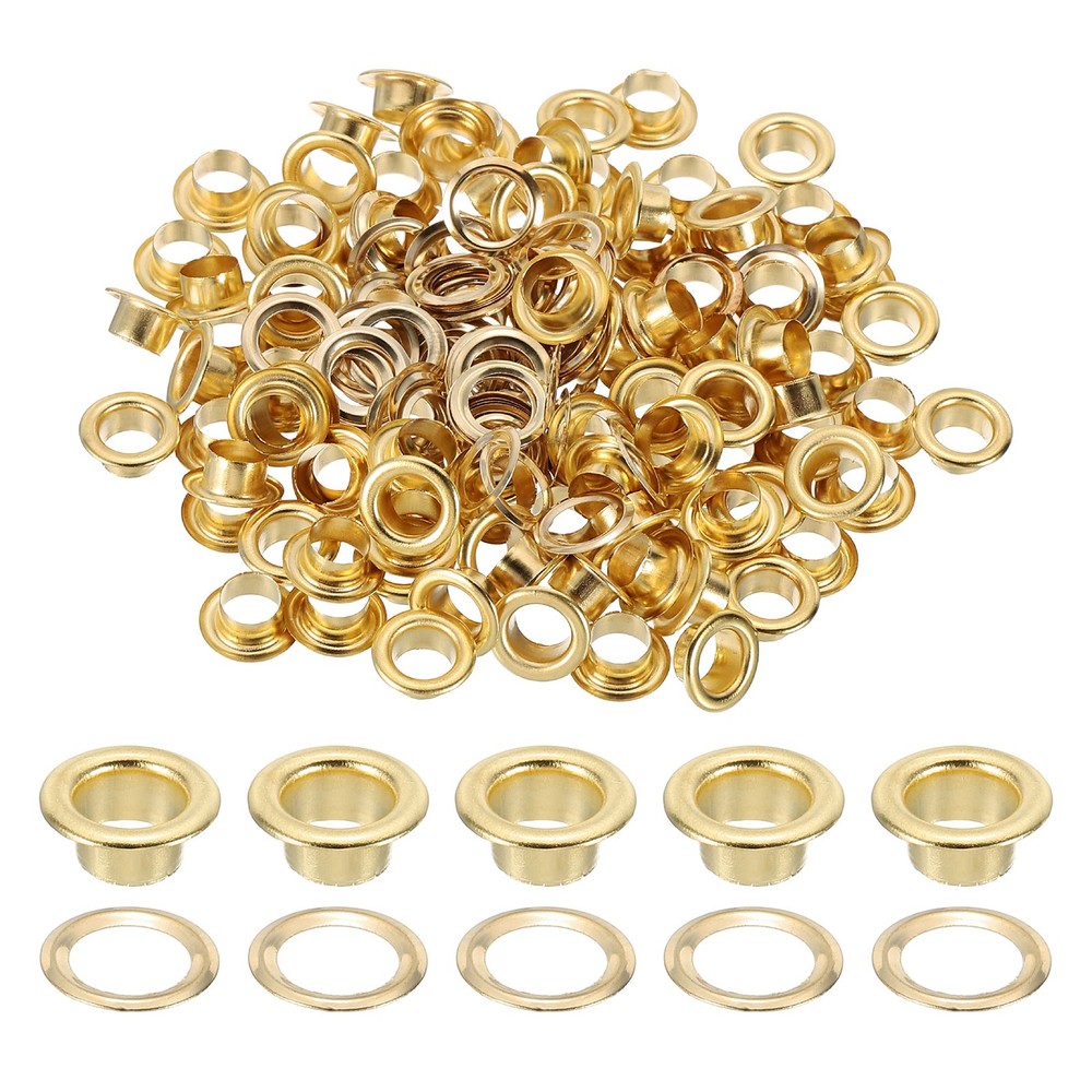 100 Sets Grommets Eyelets, 5mm Brass Self Backing Eyelets, Gold Tone