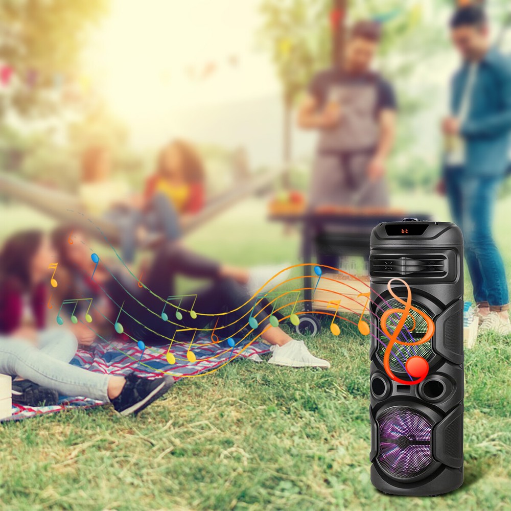 1800W Dual 8" Rechargeable Bluetooth Wireless Bluetooth Speaker with Mic & Light