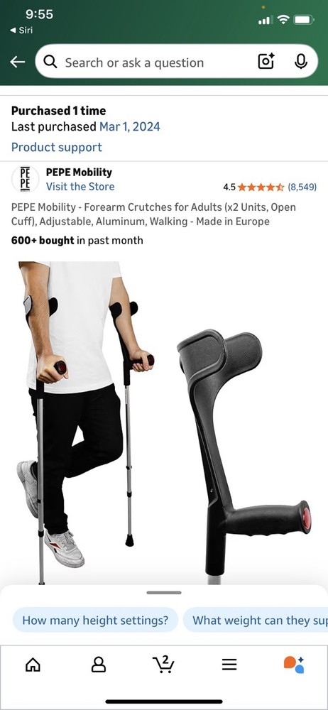 Forearm Crutches for Adults, 2-Pack, Folding, Lightweight, Adjustable