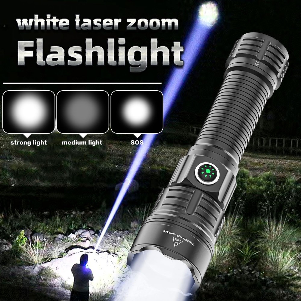 Tactical Flashlight Type-C USB Rechargeable 6000 lumens Zoomable LED Waterpro...