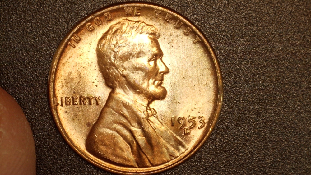 BU Red 1953-D Lincoln Cent Error - Die Chip Filled 5