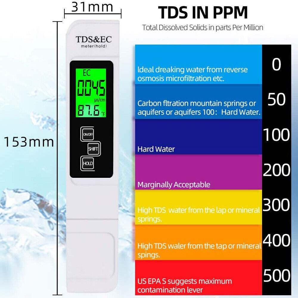 2PC TDS Meter Digital Tester Water Quality Testing Kits Drinking Water 0-9990ppm