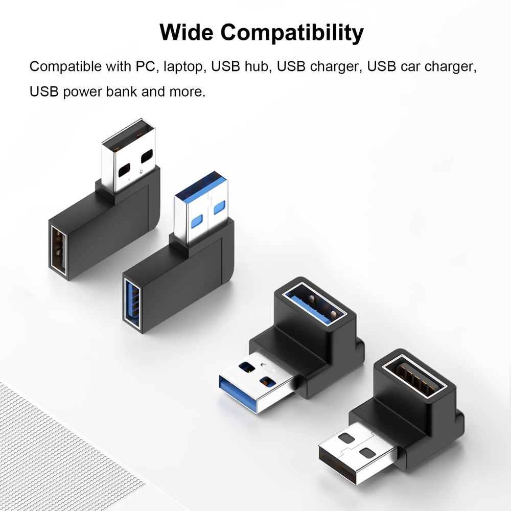 90 Degree USB 3.0 Adapter (4 Pack), Vertical Up and Down Angle, Horizontal Le...