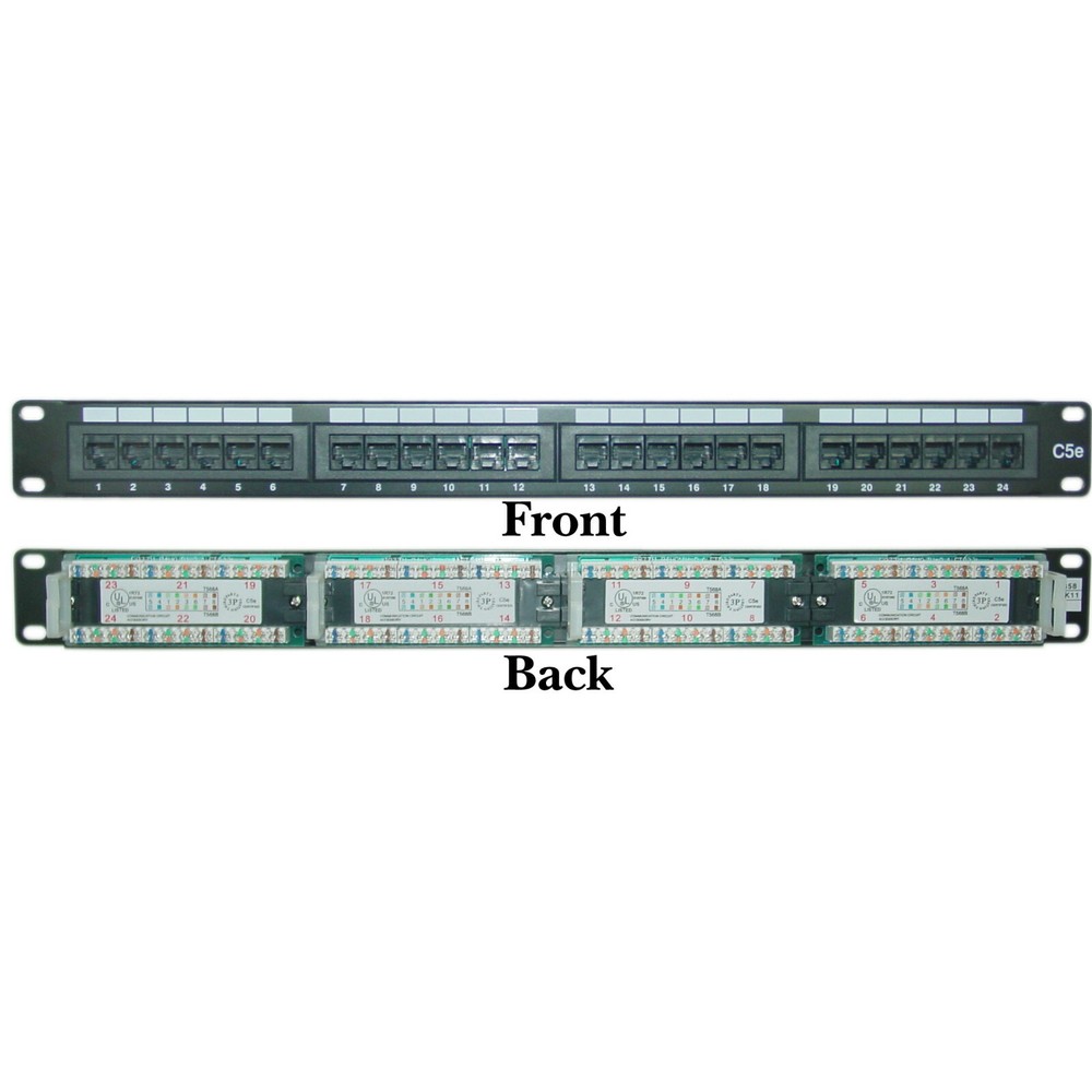 1U Networking Rackmount 24 port Cat5e Patch Panel, Horizontal