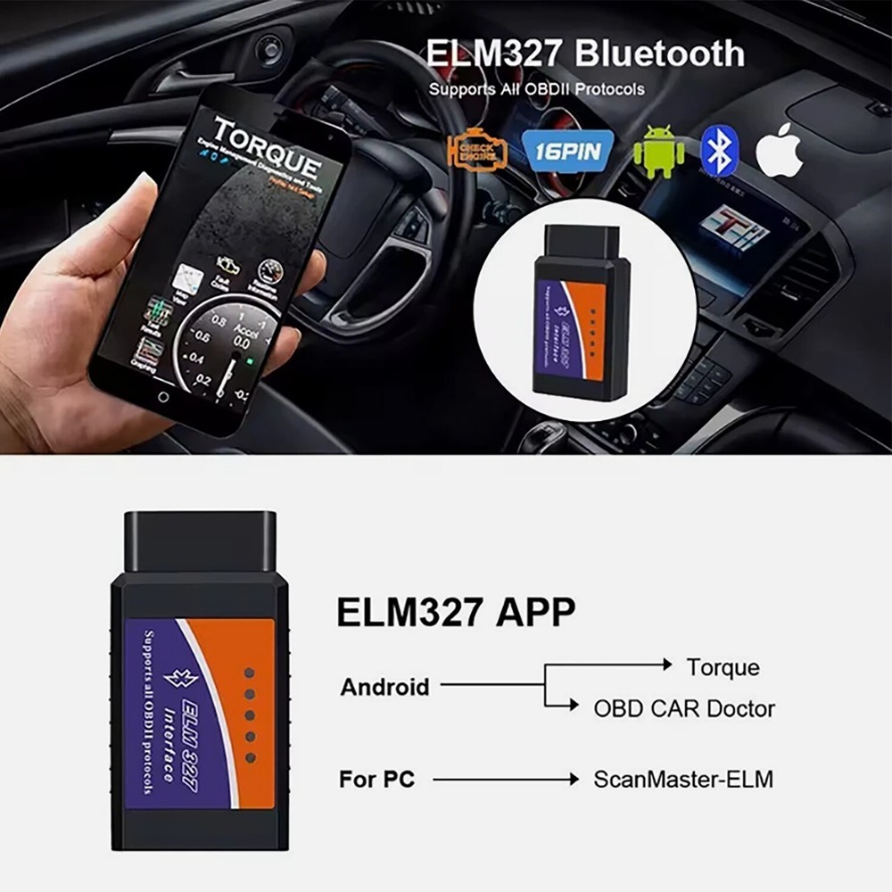 Bluetooth OBD2 OBDII Car Diagnostic Scanner Auto Fault Code Reader Tool ELM327