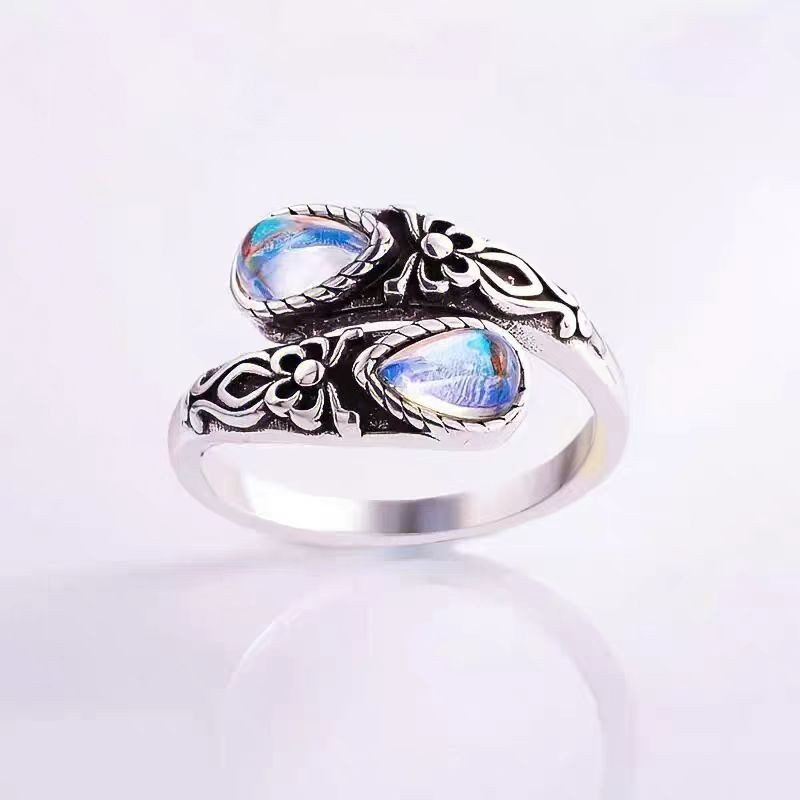 Moonstone Crystal Spoon Ring Adjustable Vintage