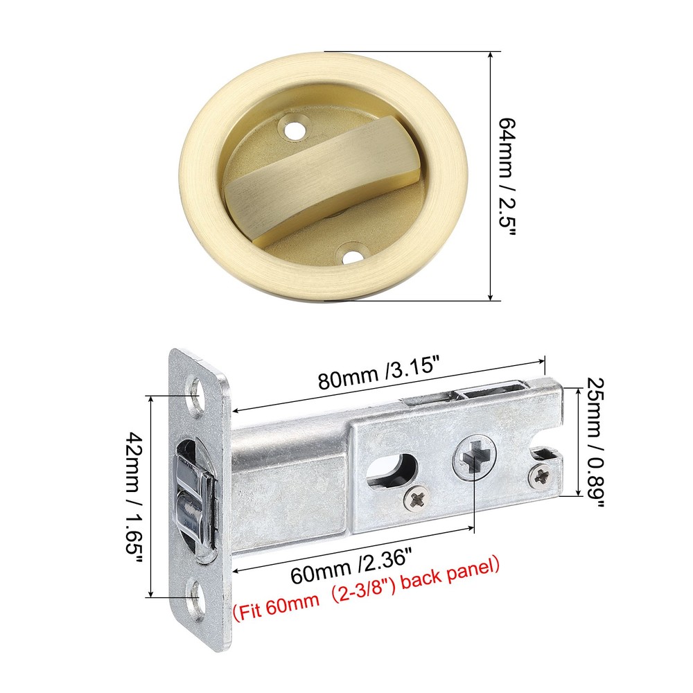 Round Recessed Door Lock with Color Coded Indicators 2 3/8" Backset Gold