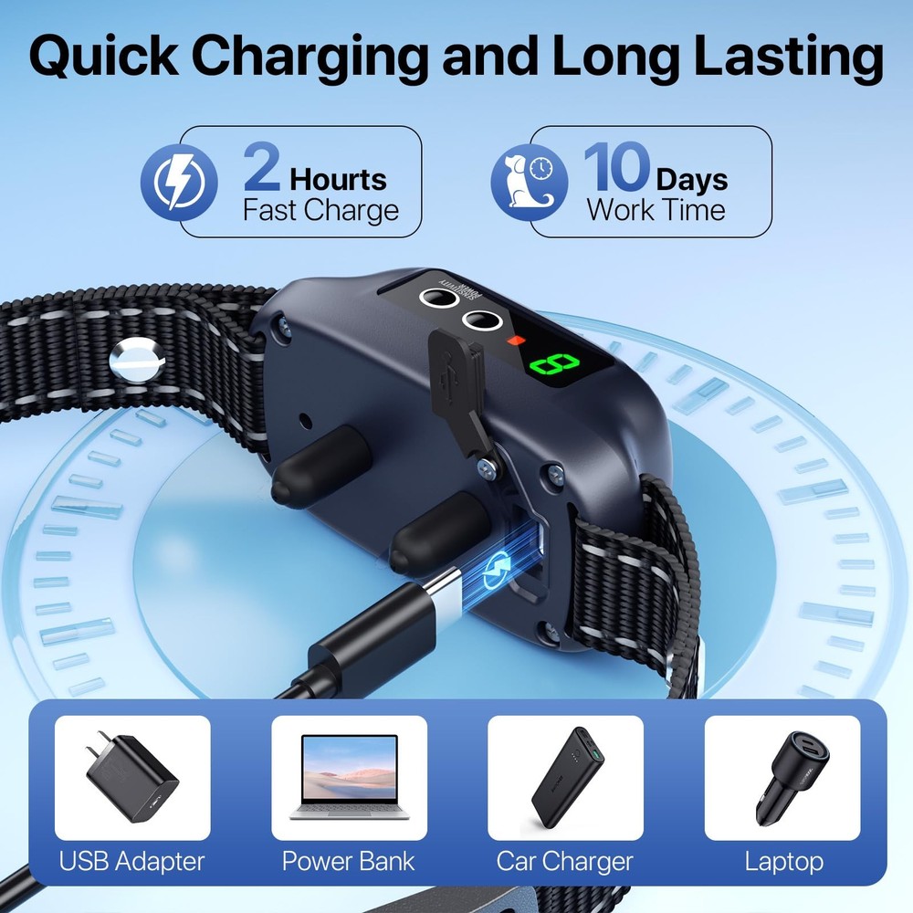 Bark Collar, Automatic Dog Collar with 8 Adjustable Sensitivity for Blue