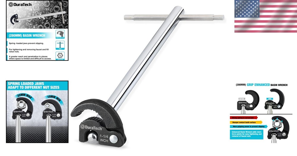 Adjustable Basin Wrench with Spring-Loaded Jaws for Easy Plumbing Access