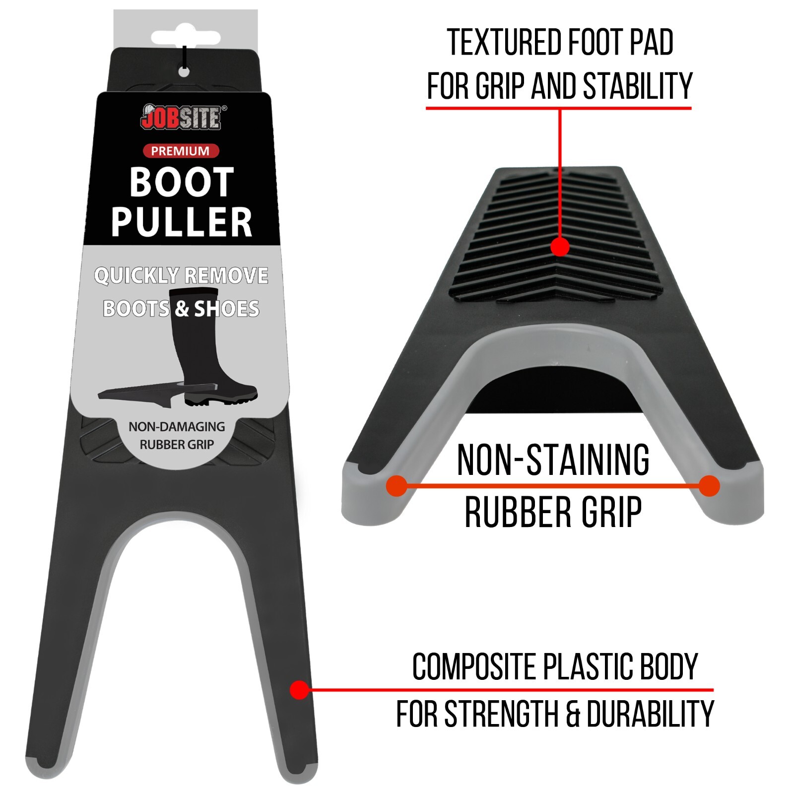 JobSite Premium Boot Puller - Rubber Grip Inlay - Shoe & Boot Remover