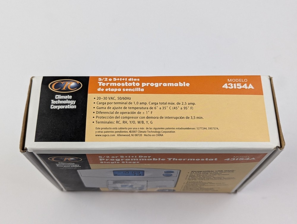 THERMOSTAT 43154A CTC PROGRAMMABLE SINGLE STAGE DIGITAL NIGHT LIGHT