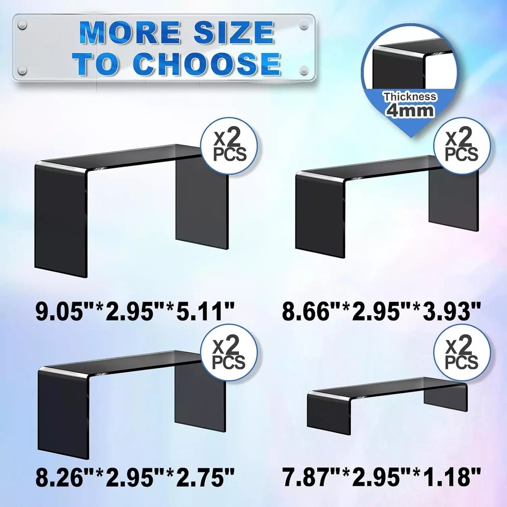 Acrylic Risers, 8 Pcs 2 Set(7”L~8”L~9”L) Display Risers, Black Arylic Display St