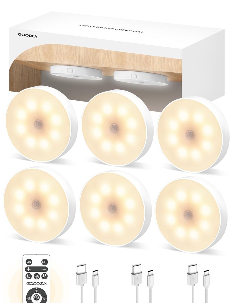 Led Under Cabinet Lights Wireless Motion Sensor Rechargeable Light Puck Light...