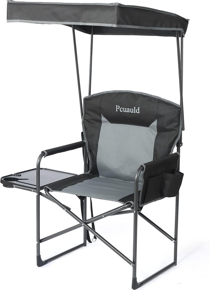 Oversized Camping Chairs with Canopy Foldable Directors Chair with Side Table &