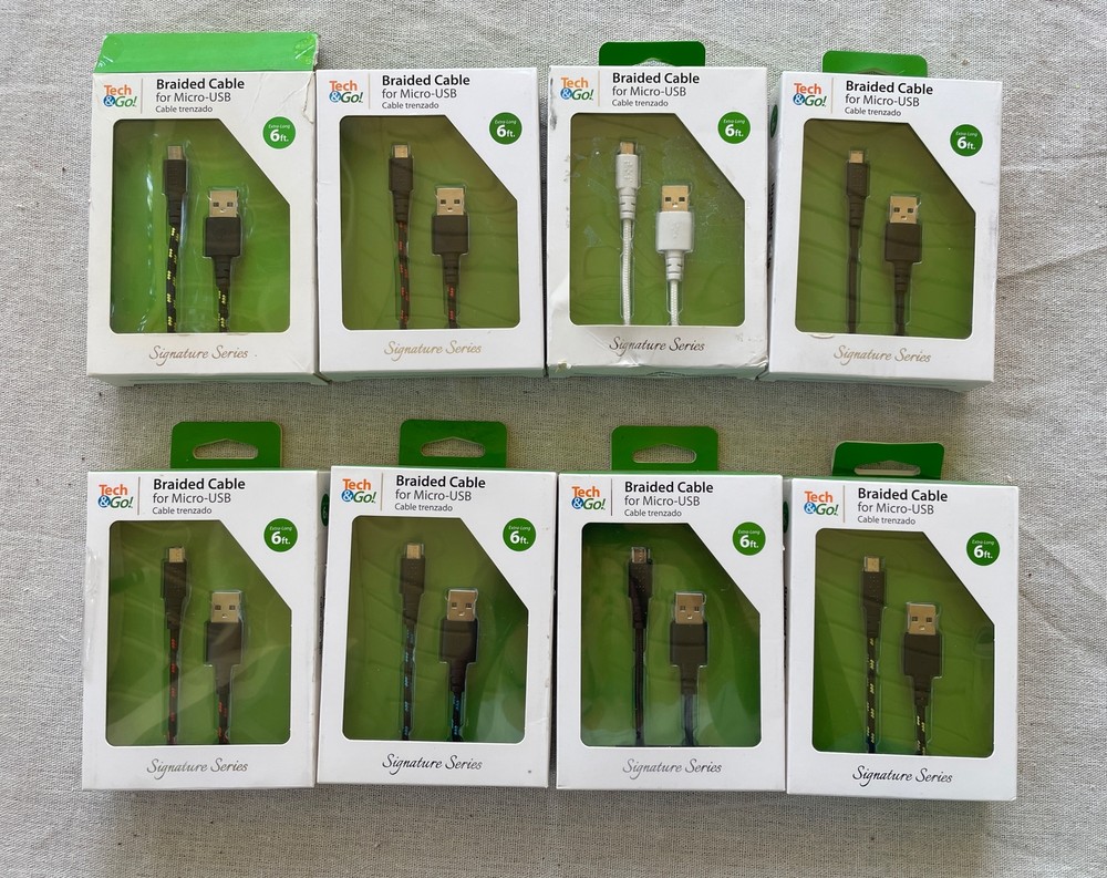 8pk-6ft Braided Micro USB Charging Cable for Android Sorted color