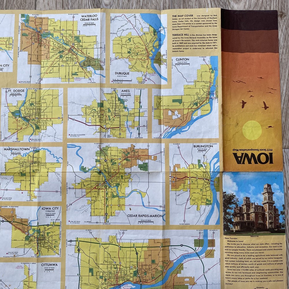 1977 Iowa State Transportation Map Highway Road Map