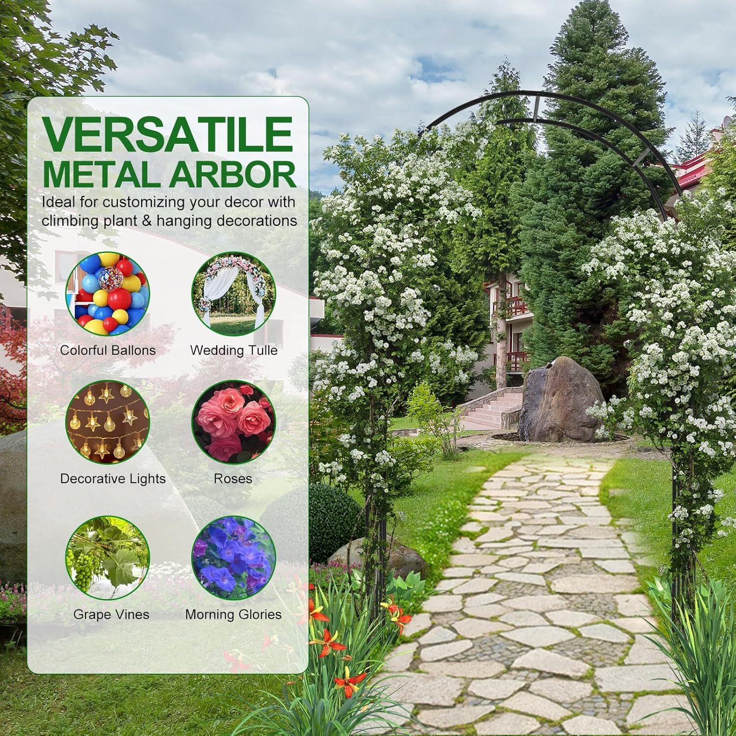 47" x 17.5" x 86" Metal Garden Arch Arbor for Plant Archway Trellis Ceremony