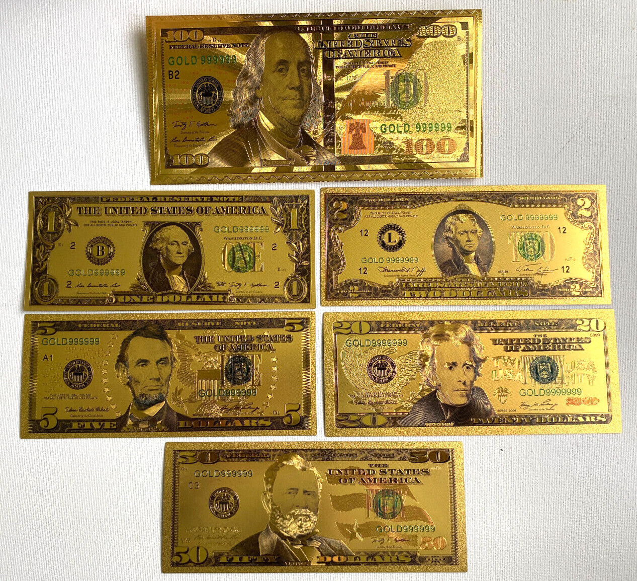 Gold Foil Plated U.S. Dollar Bill Set – Luxury Collectible in a $100 Gold-Plated