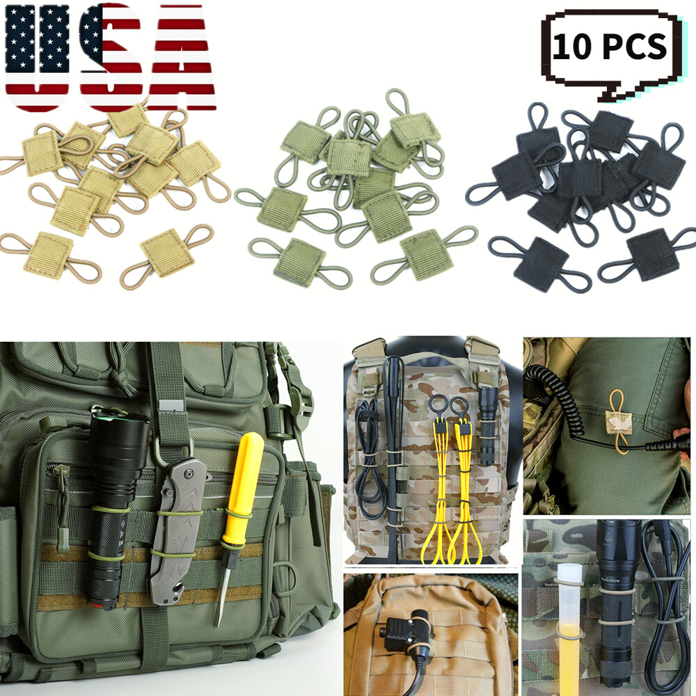 10X Molle Tactical PTT Retainer Retainers Webbing Communication Cable Fastener