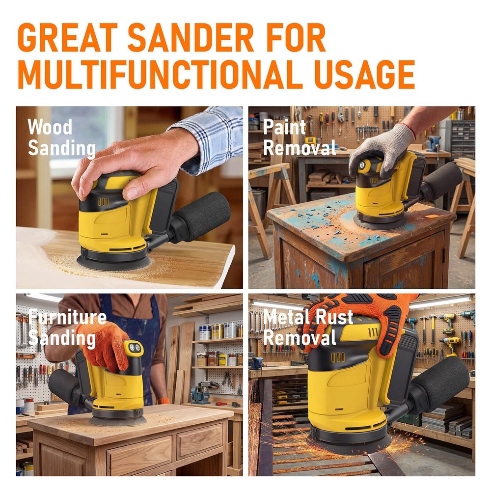 Cordless Random Orbital Sander Compatible with DeWalt 20V MAX Battery (No Bat...
