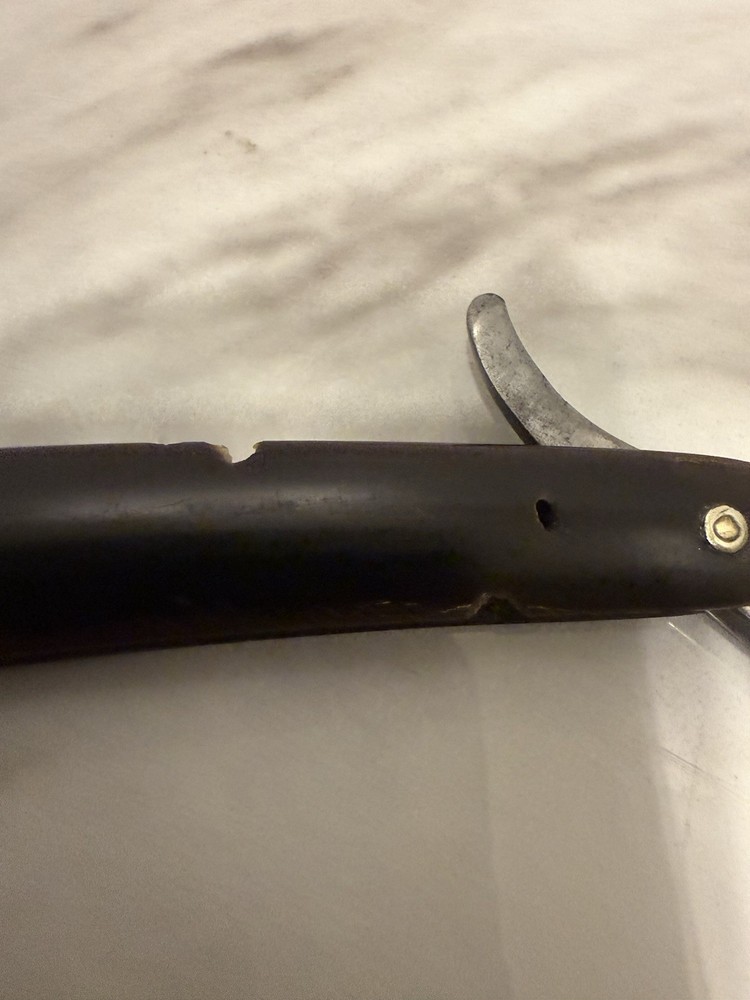 Vintage Black Handle Straight Razer With Worn Case