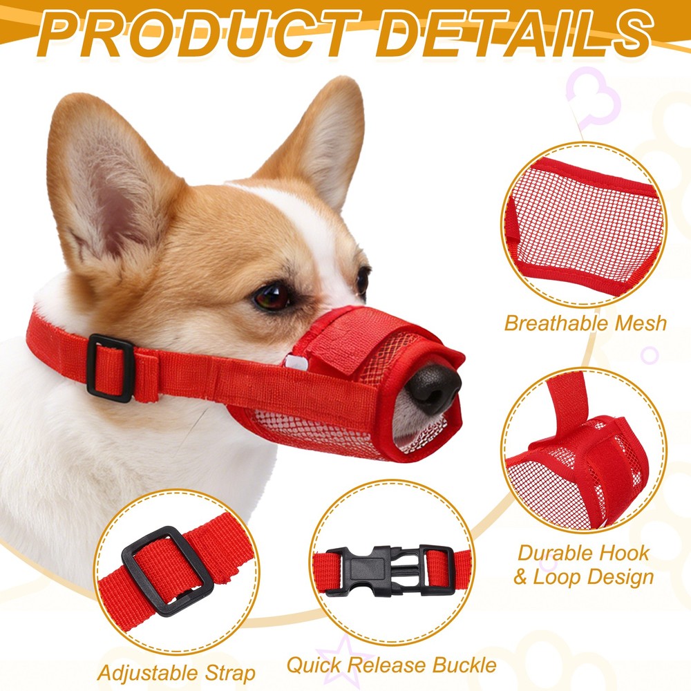 Dog Muzzle, Soft Mesh Muzzle Mouth Guard Cover(Red, XXL)