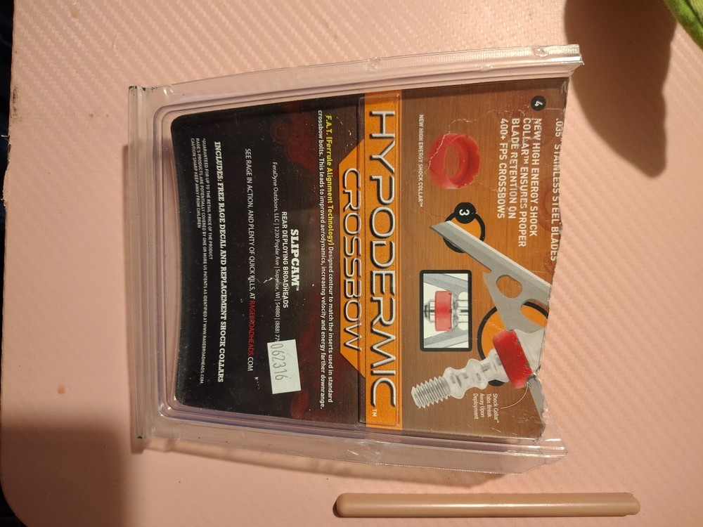 Rage Crossbow Hypodermic mechanical Broadheads 100 Grain with PRACTICE POINT