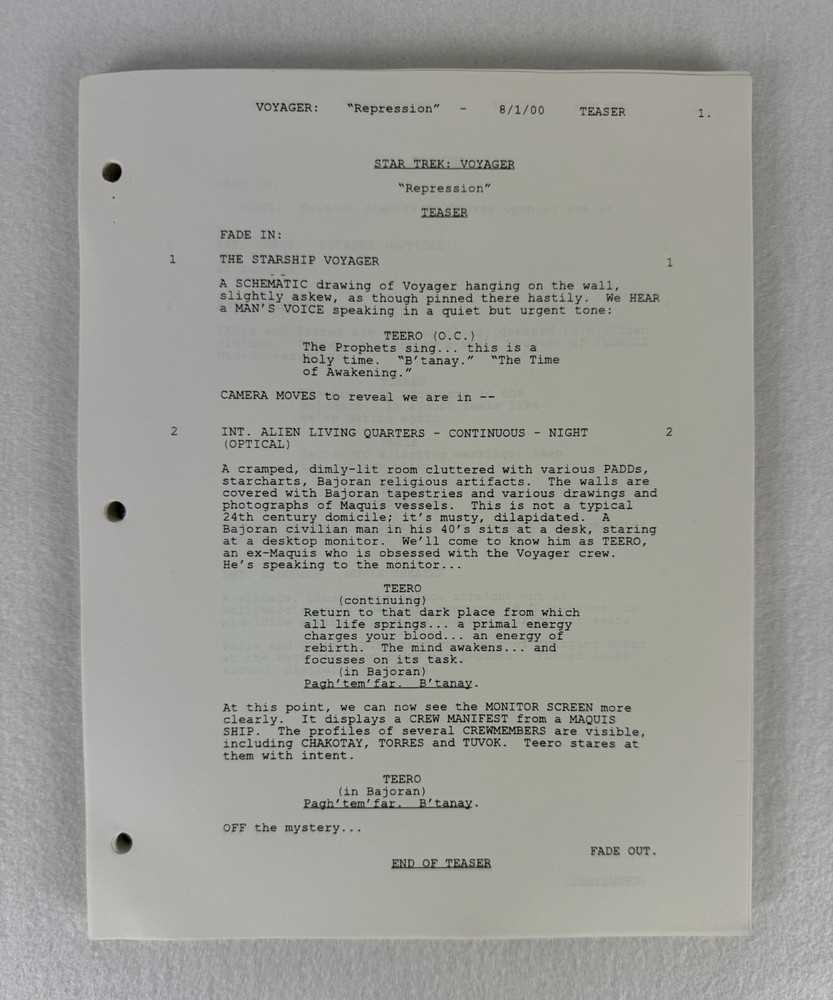 Star Trek Voyager “Repression” Final Draft Studio Script 08/01/2000