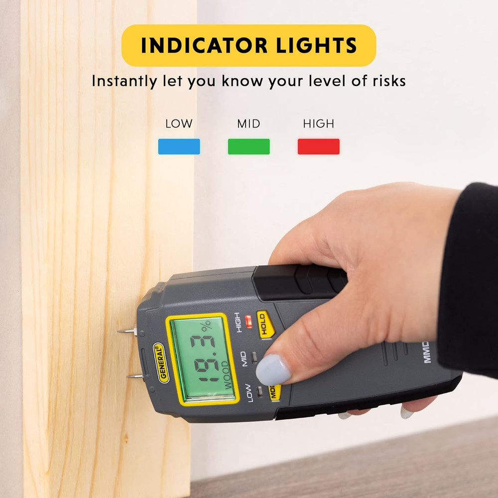 MMD4E Digital Moisture Meter, Water Leak Detector, Moisture Tester, Pin Type