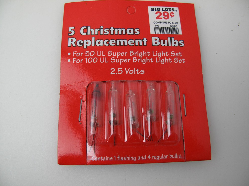 2.5 volt Christmas Light Bulbs Clear Mini for 50 100 Light String 5 pc