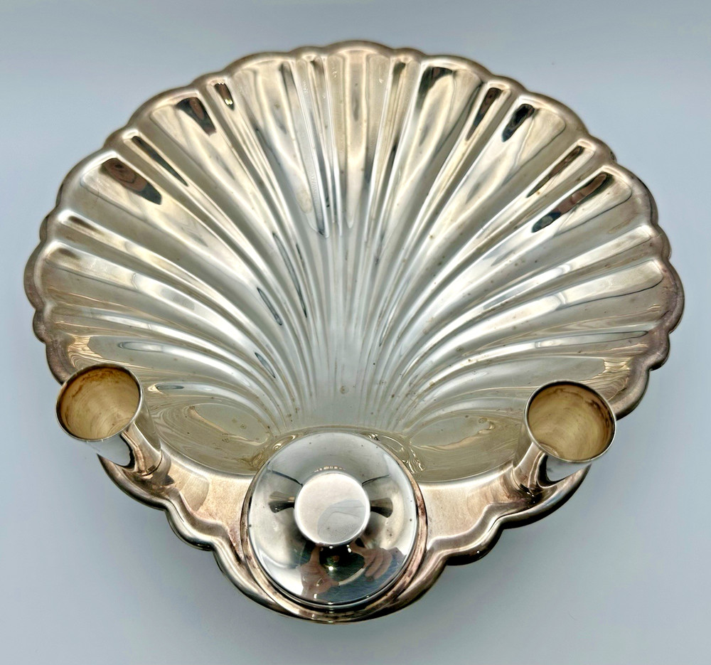 Vintage Starr Co. Silver Plate Shell Appetizer Serving Toothpick Holder Dish 11"