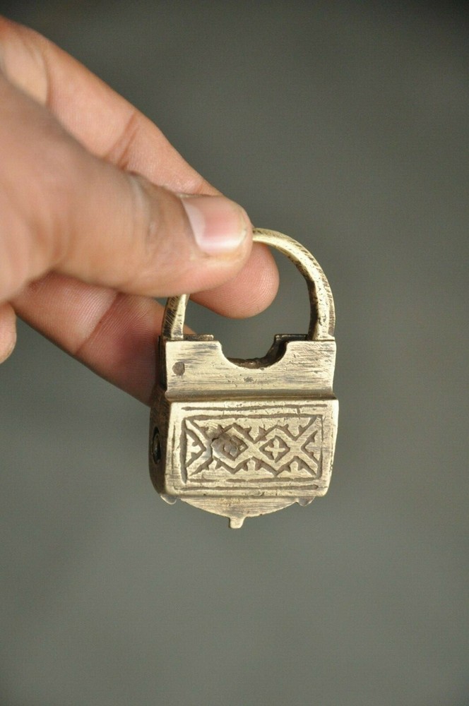 Vintage Brass Handcrafted Engraved Small Unique Shape Screw Padlock