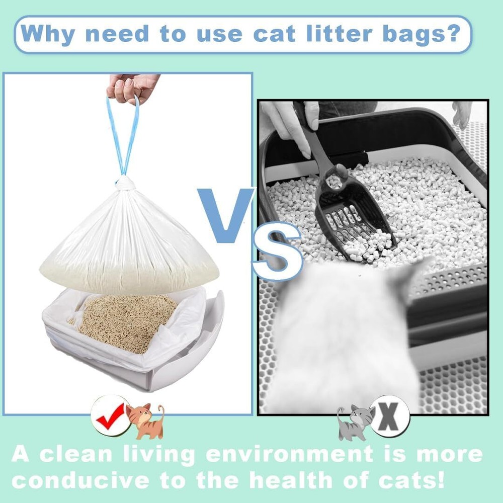 120 Pack Cat Litter Bags with Drawstring, Self Cleaning 120 Count
