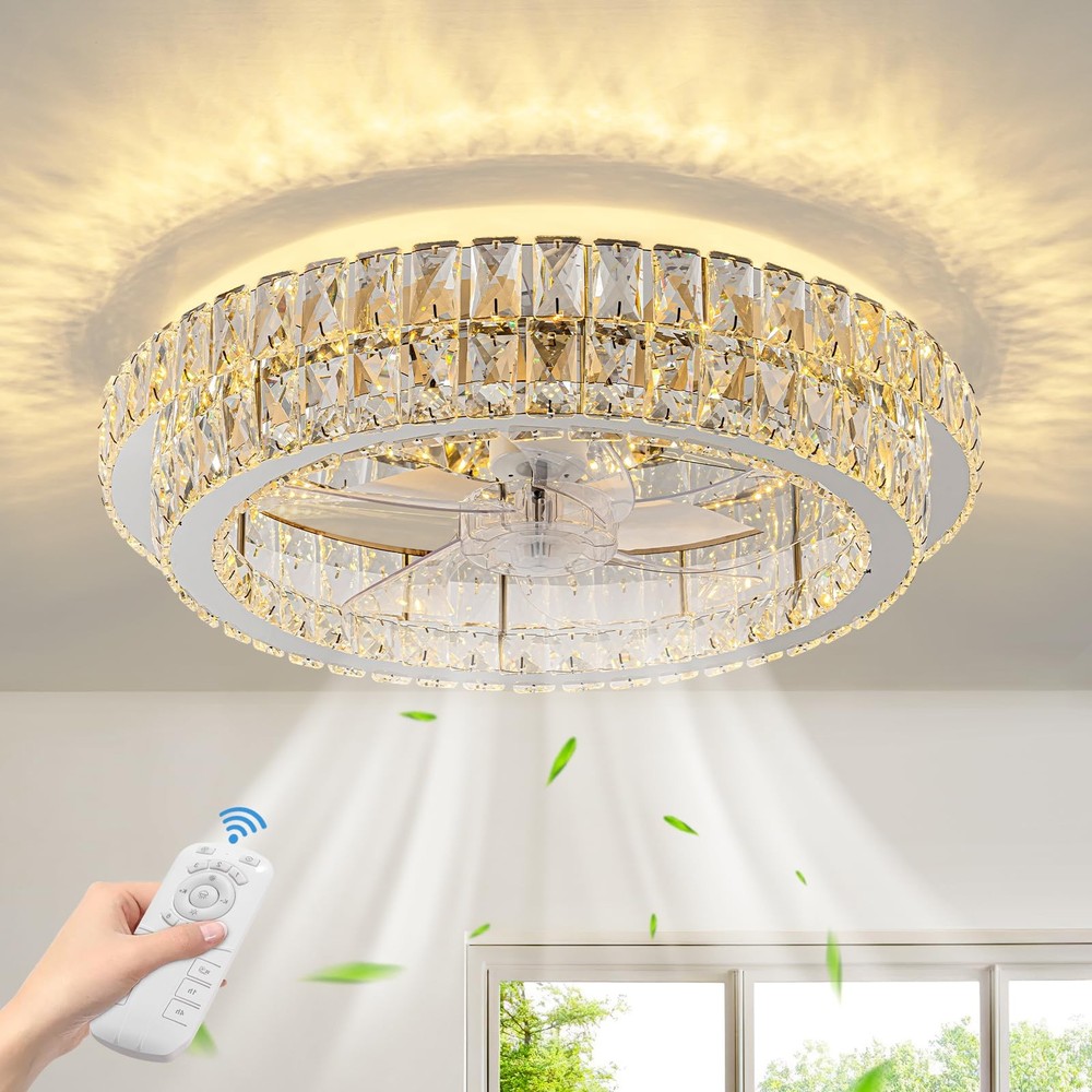 Fandelier Ceiling Fan with Lights and Remote Control Dimmable Crystal Ceiling...