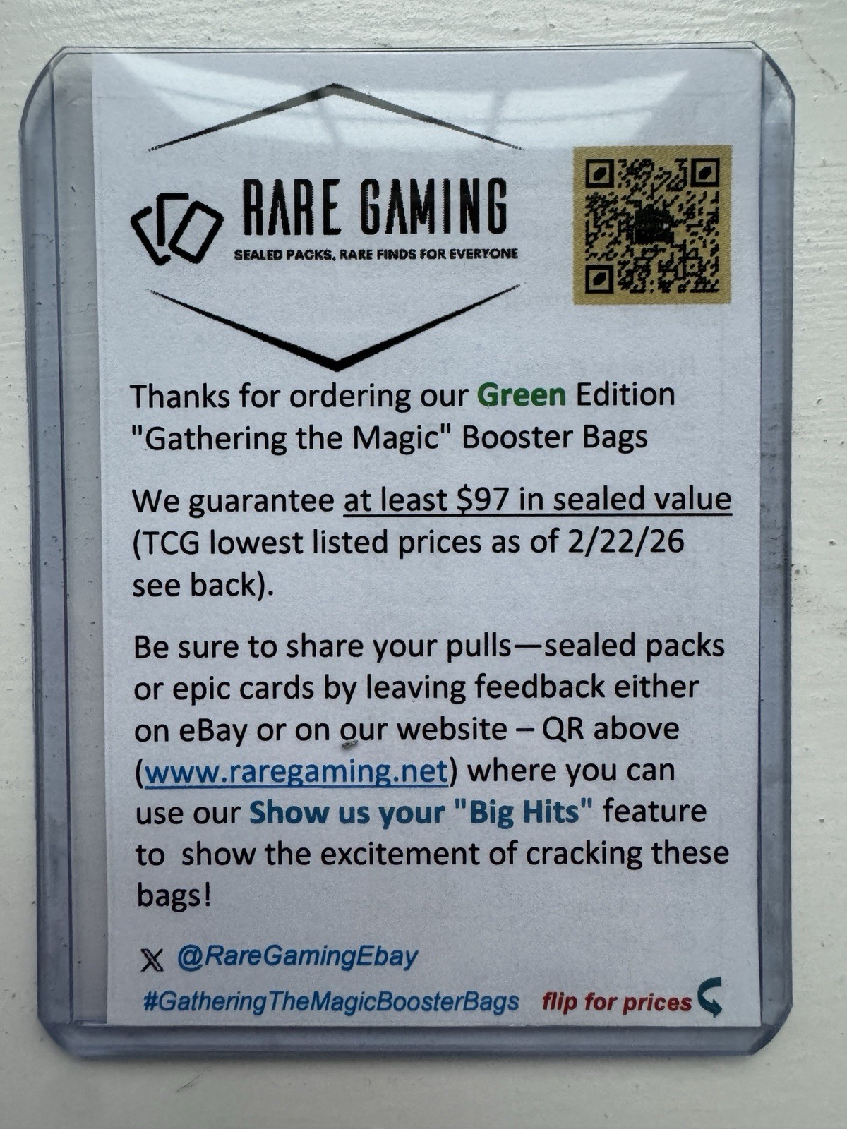 Magic The Gathering booster packs “Gathering The Magic Booster” Bags GREEN