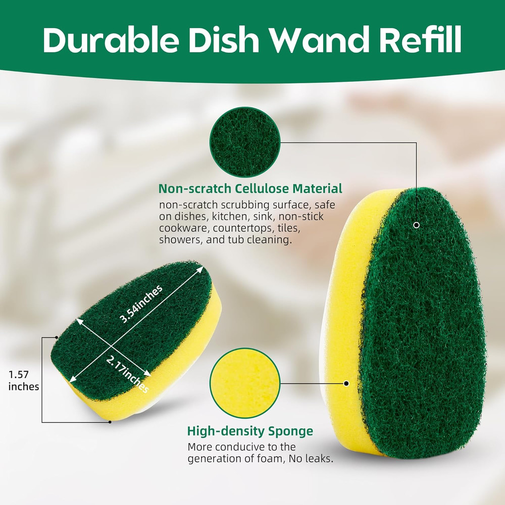 Non Scratch Dishwand Refills 6 Pack, Non-Scratch Replacement Sponge Heads for...