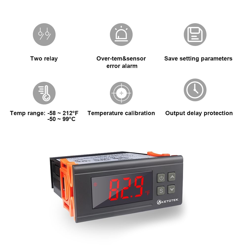 Digital Temperature Controller AC110V 10A 2m Waterproof Sensor | Heating