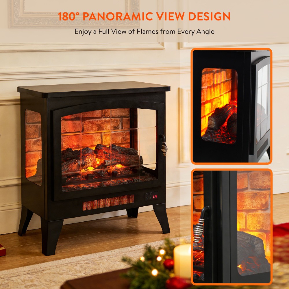 Three-Sided Open Electric Fireplace Heater with 3D Flame Effect