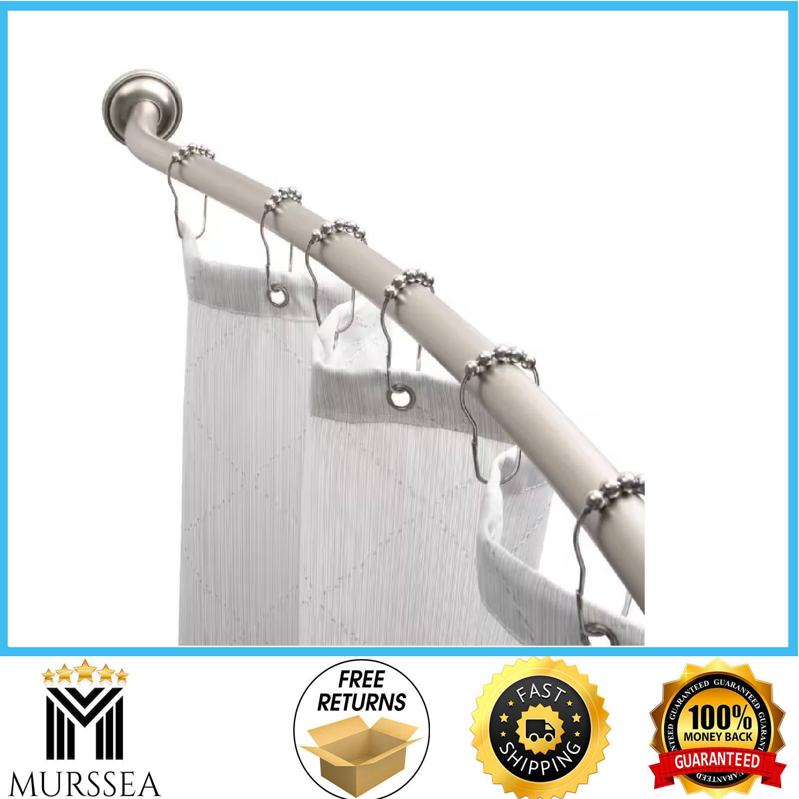 Curved Wall Mounted Shower Curtain Rod in Satin Nickel Adjustable 44 in to 72 in