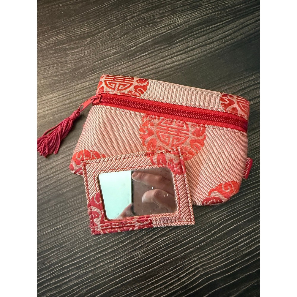 Ulta Red Patterned Pouch and Mirror Set